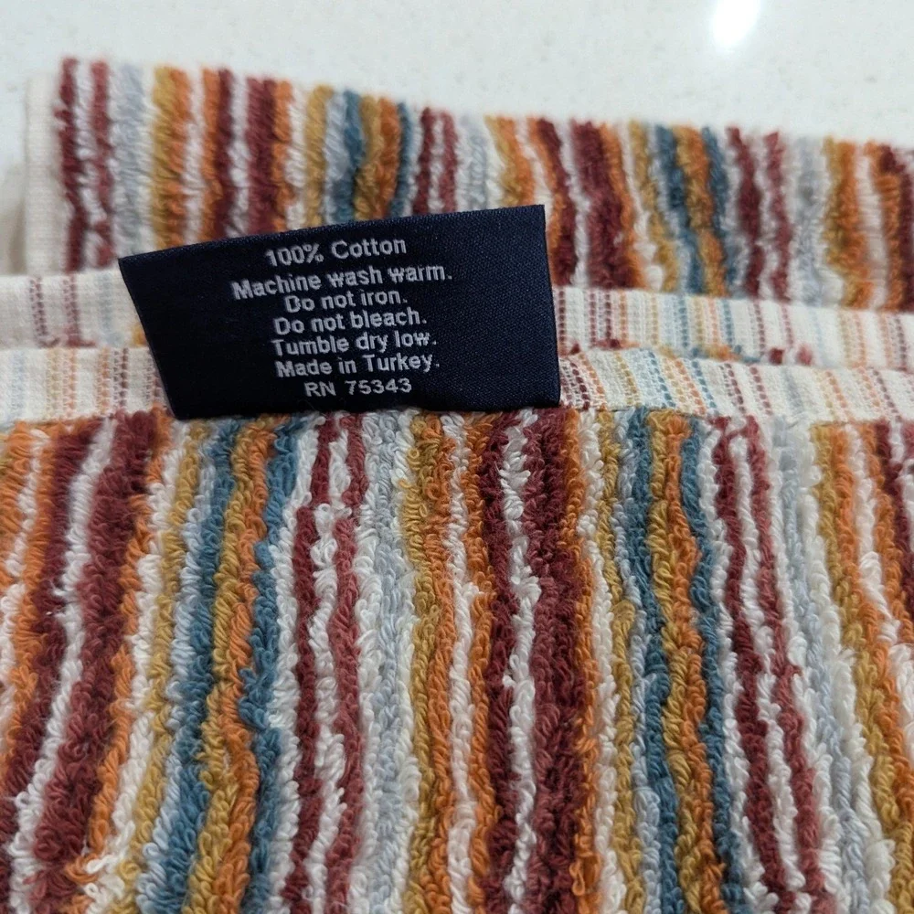 Retro Brooks Brothers Hand Towel Set Retro Multicolor Striped Cotton‎ Fringe